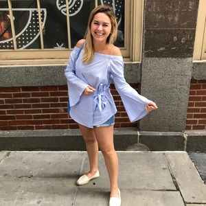 Off the shoulder striped wrap top